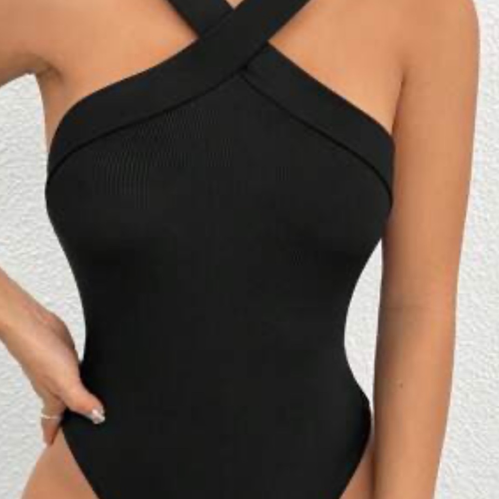 Black Crisscross Halter Swimsuit